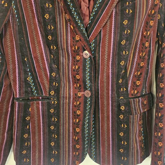Vtg Grace Elements Corduroy Velvet Blazer Jacket Sz 10 Boho Glam Aztec - Picture 2 of 6